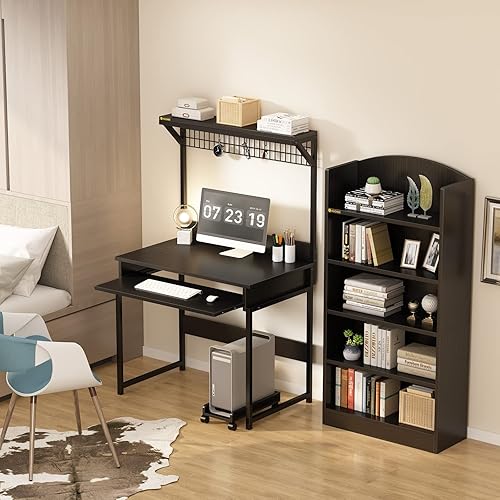 Miniatura 2 de Escritorio para computadora con bandeja para teclado y estantes de almacenamiento, escritorio de oficina en casa de 31.5 pulgadas con gabinete, mesa