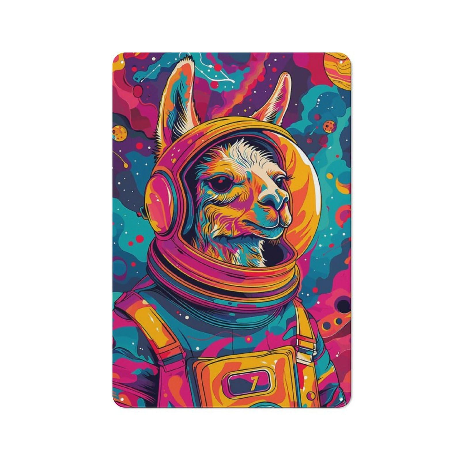 Junmoney Astronaut Lama Space Retro Metal Wall Sign 30X20cm For Garage Or Workshop, For Kitchen, Dining Room And Home Bar Wall Decor
