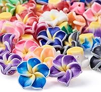 KISSITTY 200pcs Handmade Polymer Clay Plumeria Flower Beads 12x8mm Mixed Colors - DIY Jewelry Earrings Necklace Spacers