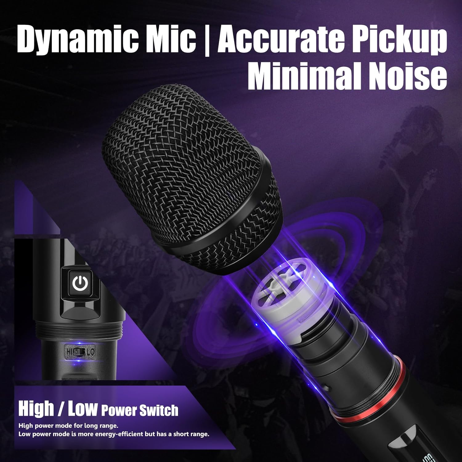 Wireless Microphone System, Dual Wireless Mics with Handhelds, 2x100 UHF Frequencies,262ft Range,Dynamic Microphone for Singing, Karaoke, Church