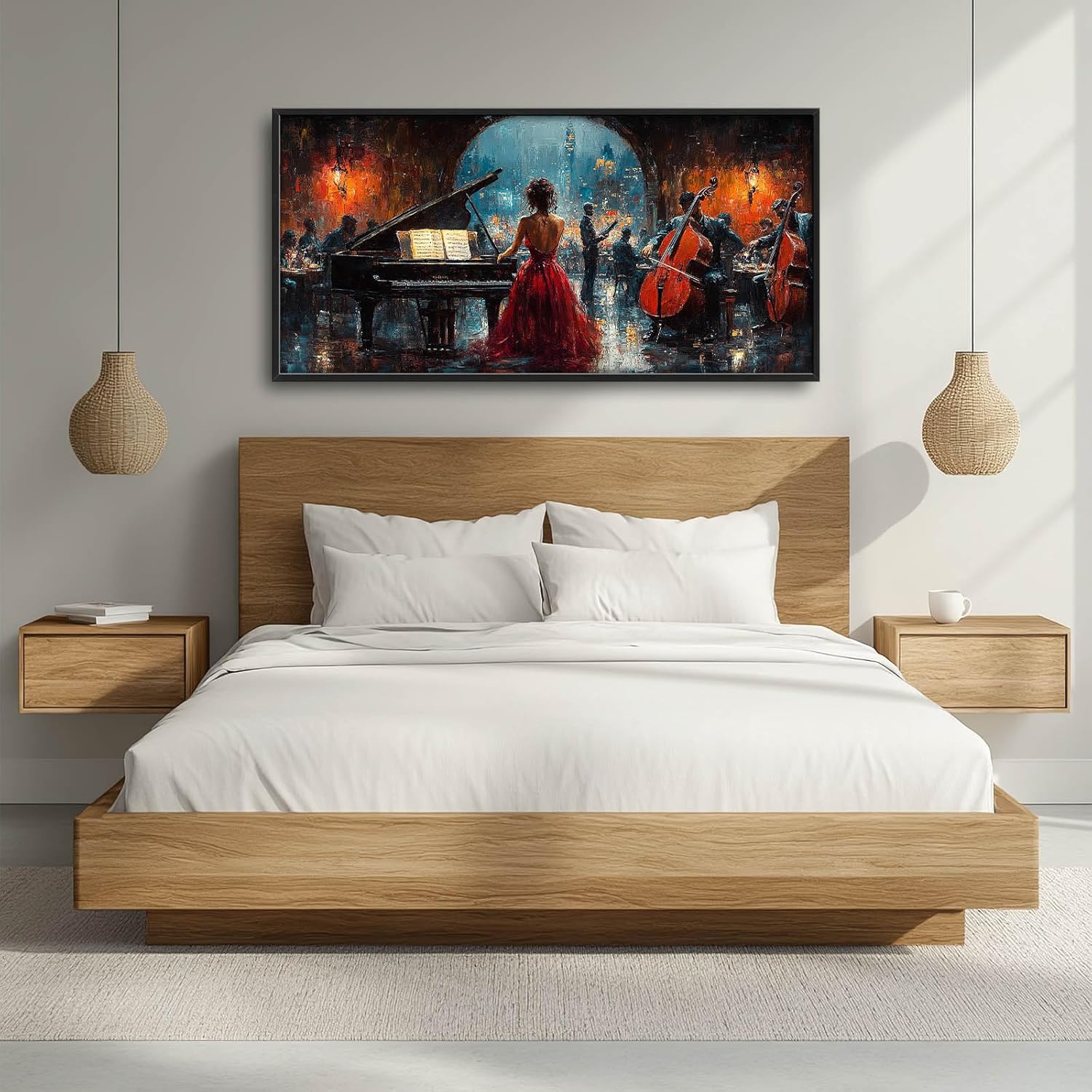 Music Piano Large Wall Art Cello Performance Pictures Wall Decor Musician Canvas Hotel Print Painting Modern Artwork Home Decoration for Dining Living Room Bathroom Bedroom Office Framed 60"x30"