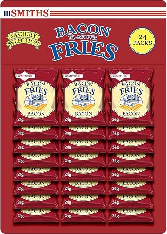 Smiths 24 x 24g Bacon Fries Pub Card Bundle Crunchy Bacon Flavoured Fries Light Snacks Ideal for All Types of Drinks