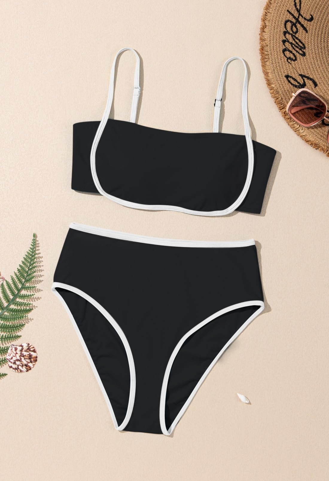 Pink Queen 2025 - Conjunto de bikini de cintura alta para mujer, traje de baño de dos piezas, bloque de color, corte alto, trajes de baño de playa