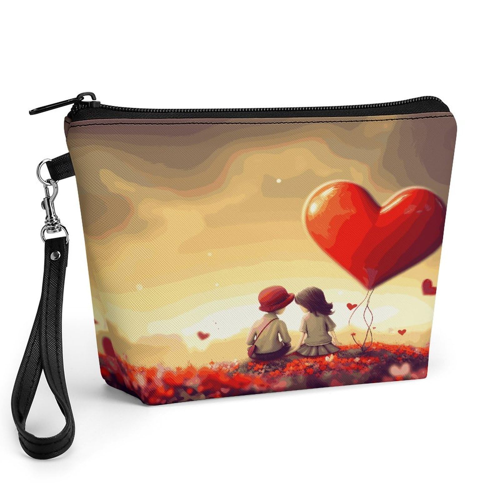 Bolsa de maquillaje Love Couple de piel sintética con cremallera y acabados de alta calidad 8