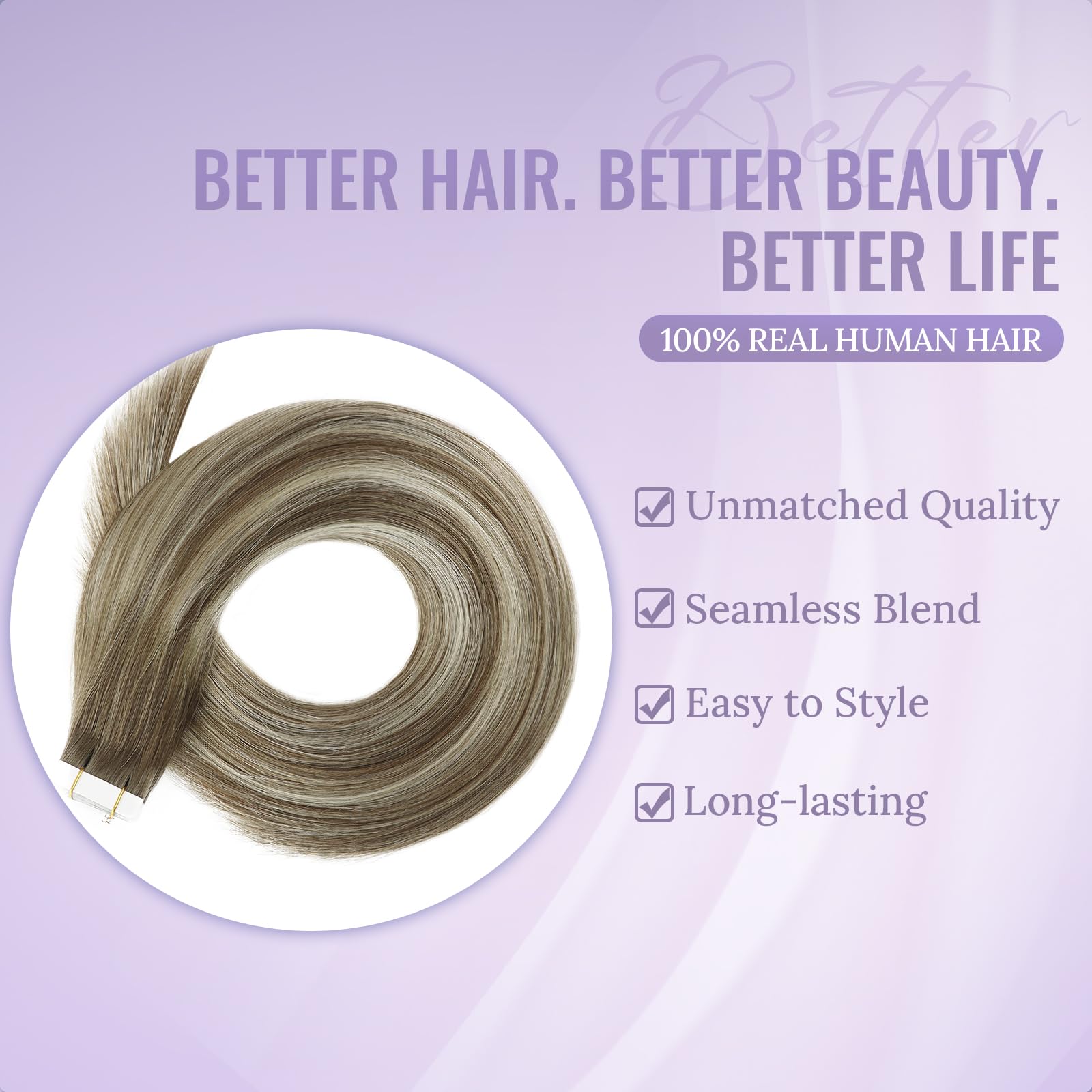Fshine Extension Biadesive Capelli Veri Balayage Marrone A Biondo Platino Extension Adesive Invisibili 40cm 50g 20pcs Brasiliani Extension Adesive Capelli Umani Veri #6606
