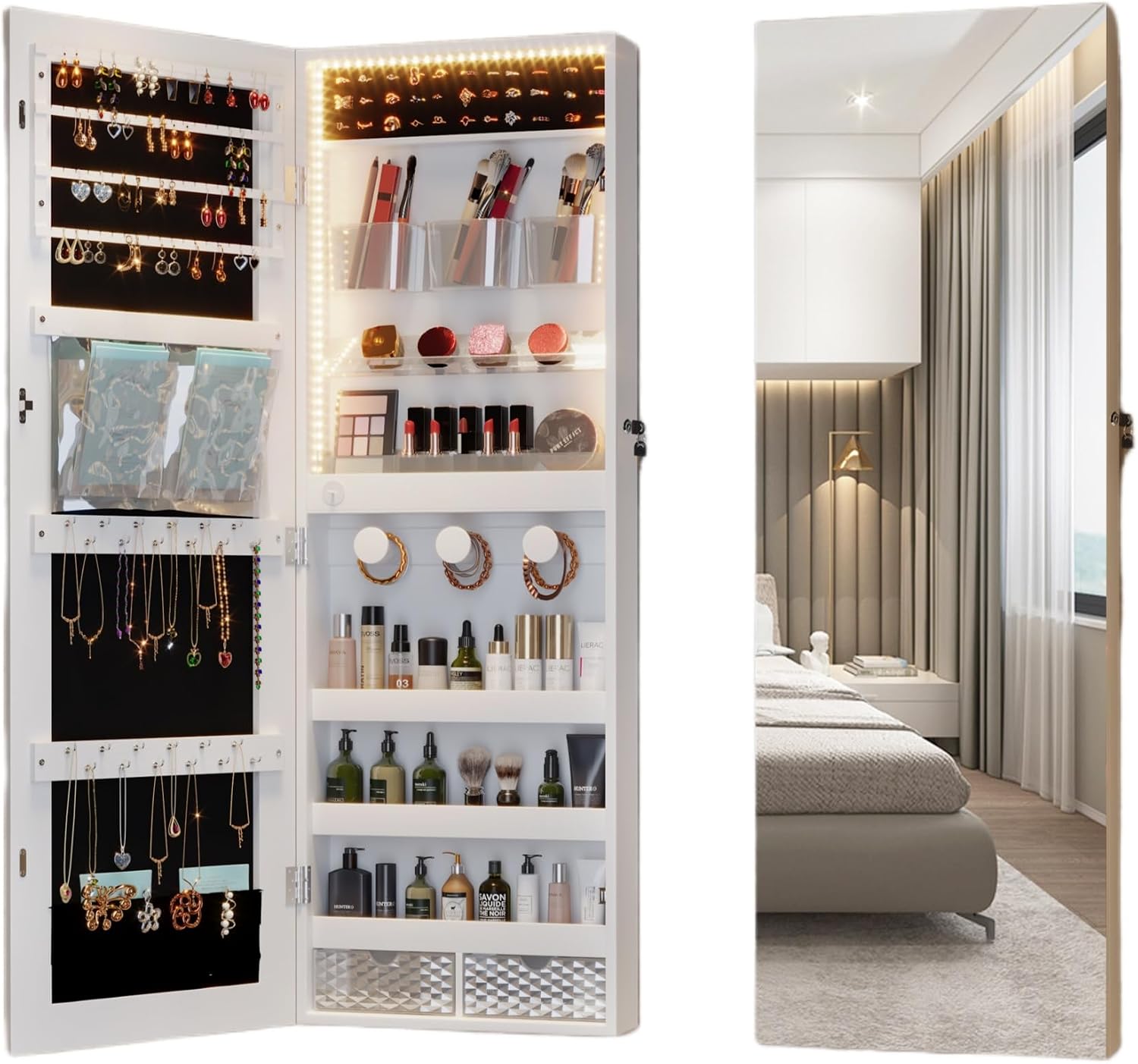Amazon.com: ChicFurnit Jewelry Armoire, Wall Mount Mirror Jewelry ...