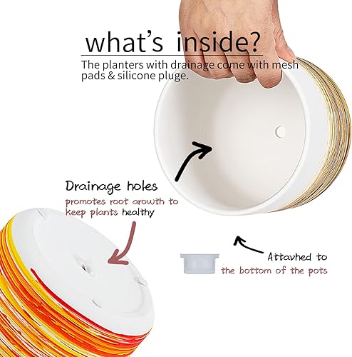Miniatura 3 de Juego de 3 macetas de cerámica blanca de 5.1 + 4.3 + 3.7 pulgadas pintadas a mano con agujero de drenaje y tapón utilizado para plantas de interior