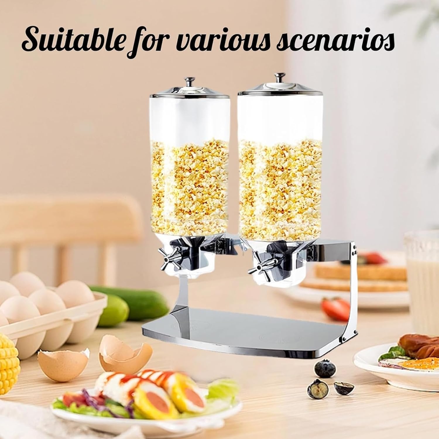 7LCereal Dispenser Countertop with Steel Base And Pc Barrel, Dry Food Dispenser Cereal Containers Storage Dispenser for Rice, Candy