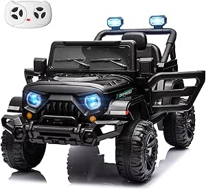 MINIATURE MOTORS 24V Kids Electric Ride on Truck Car with Remote Control, Twin 55W Motors 4MPH Max Speed, Bluetooth Music Player, 4 Wheels Suspension LED Lights Safety Belt, Gift for Boys Girls-Black