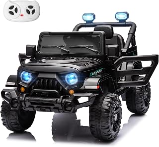 24V Kids Electric Ride on Truck Car with Remote Control, Twin 55W Motors 4MPH Max Speed, Bluetooth Music Player, 4 Wheels Suspension LED Lights Safety Belt, Gift for Boys Girls-Black