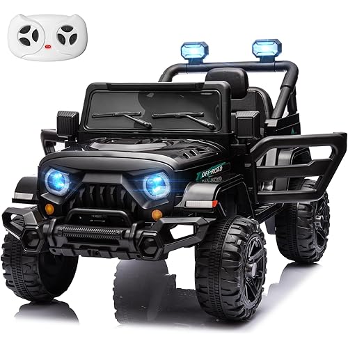 24V Kids Electric Ride on Truck Car with Remote Control, Twin 55W Motors 4MPH Max Speed, Bluetooth Music Player, 4 Wheels Suspension LED Lights Safety Belt, Gift for Boys Girls-Black