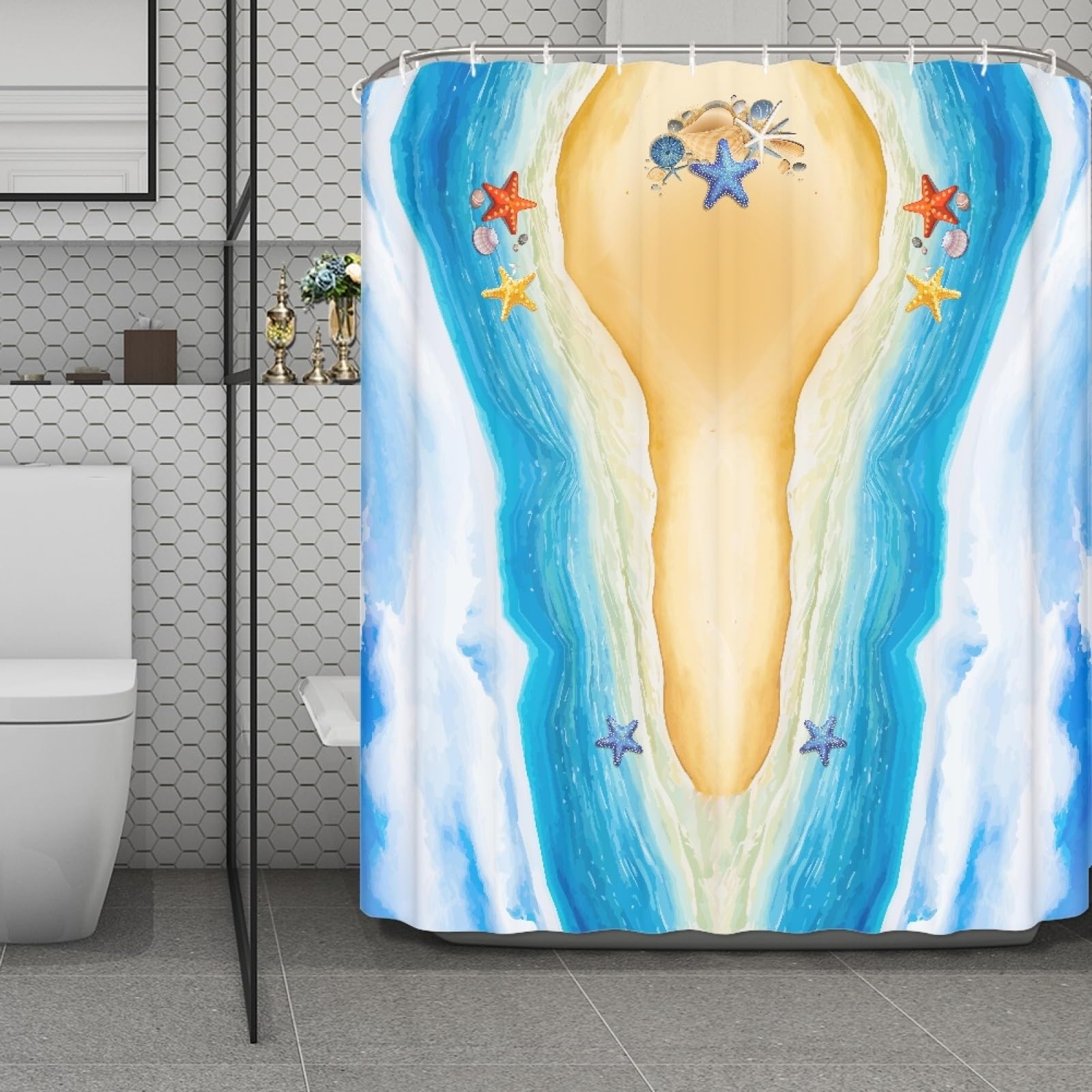 Rideau de douche pour salle de bain familiale jaune et bleu imperméable 200x240 cm