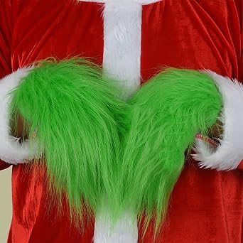 Green Monster Gloves for Adults Teens Plush Furry Gloves Halloween Cosplay Party Santa Costume Accessories Christmas Tree Decoration Props