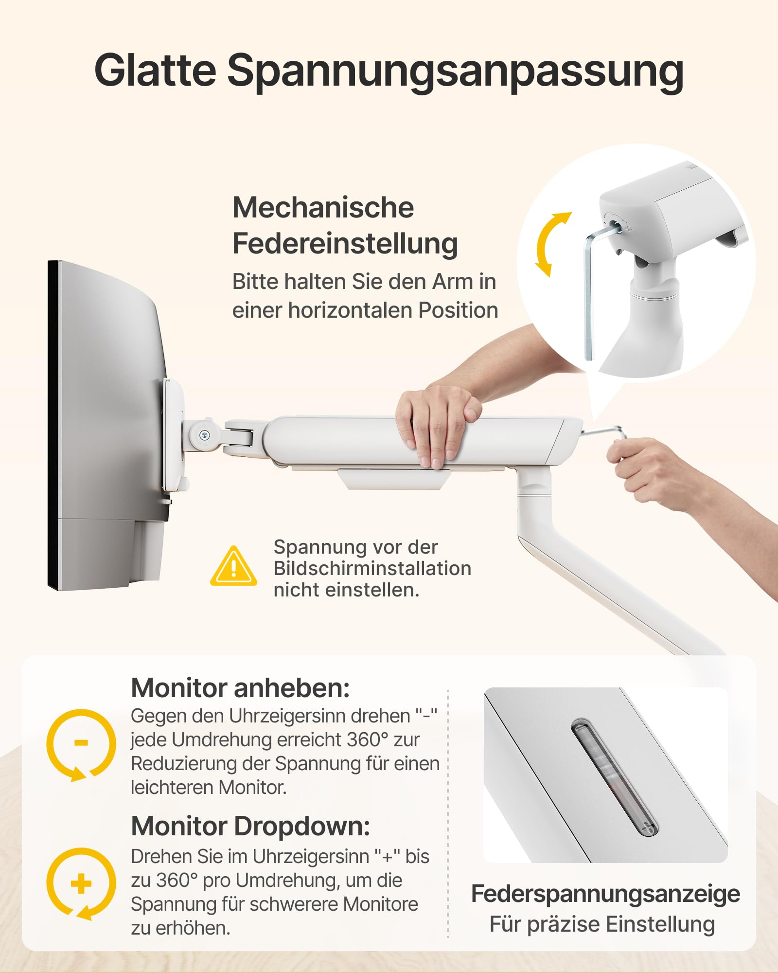 monTEK Brazo Monitor para Pantallas Ultrawide 17-40 Pulgadas | Soporte de Escritorio de Resorte Mecánico Resistente hasta 12kg, VESA 75/100mm, Ajustable con Montaje de Pinza y Ojal