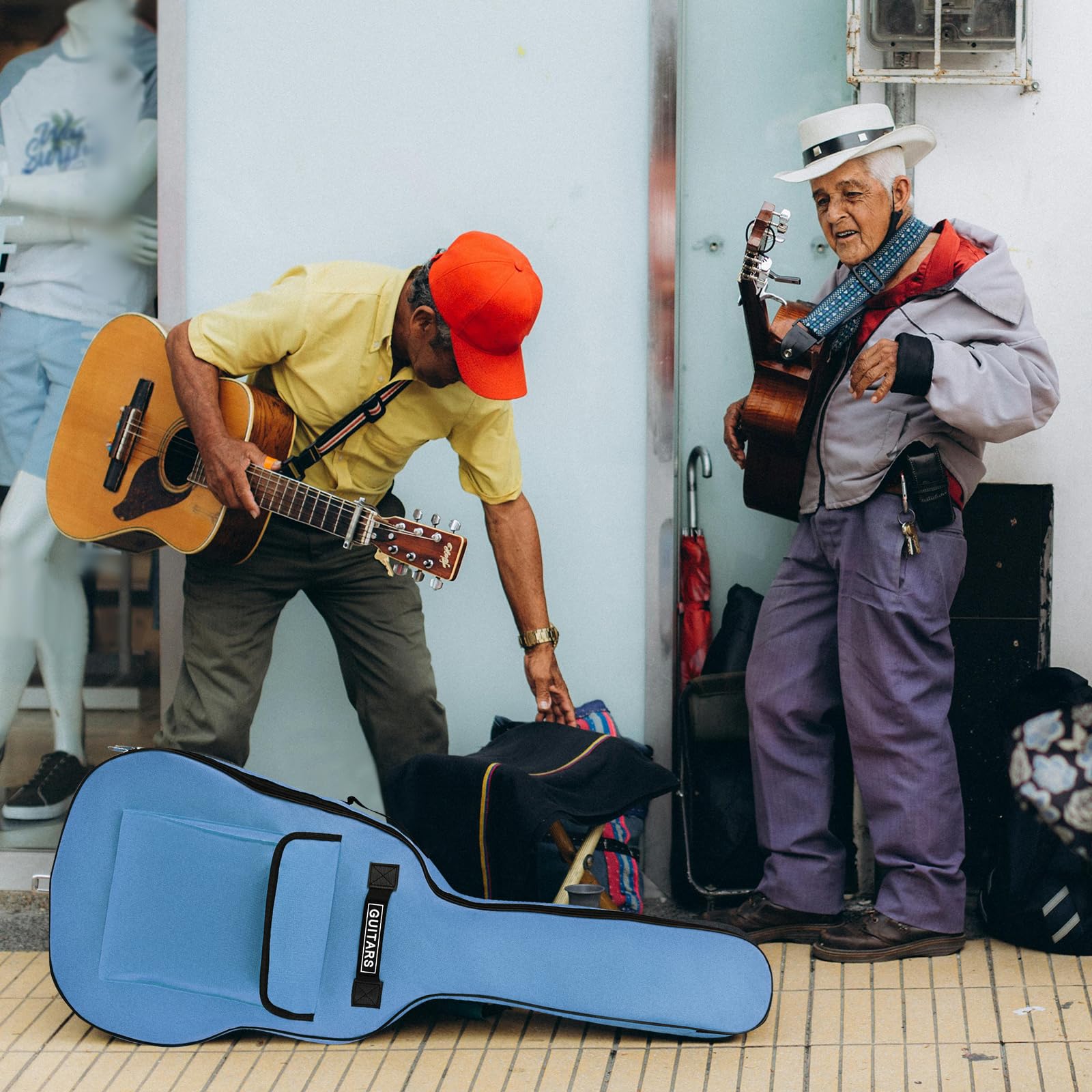 Housses pour Guitare Acoustique de 41 Pouces, Sac de Guitare Double bandoulière réglable Sac à Guitare Acoustique, Casquette de Concert étanche à 5 mm à éponge (Bleu)