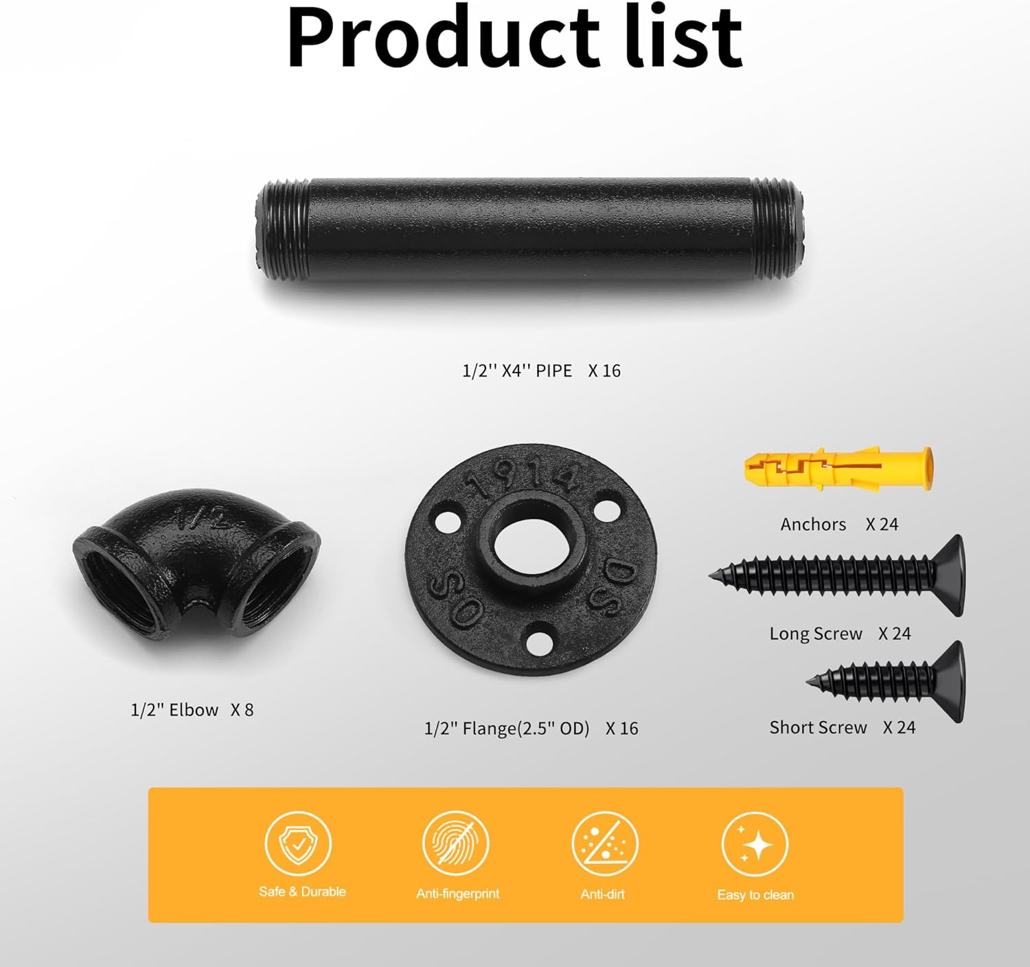 1/2" Pipe Shelf Bracket，Wall Mounted Floating Shelf Bracket, Steam Punk Decor Hanging Wall Metal Bracket, Heavy Duty Decorative Rustic Shelving Bracket (8, 6*6"(15*15cm))