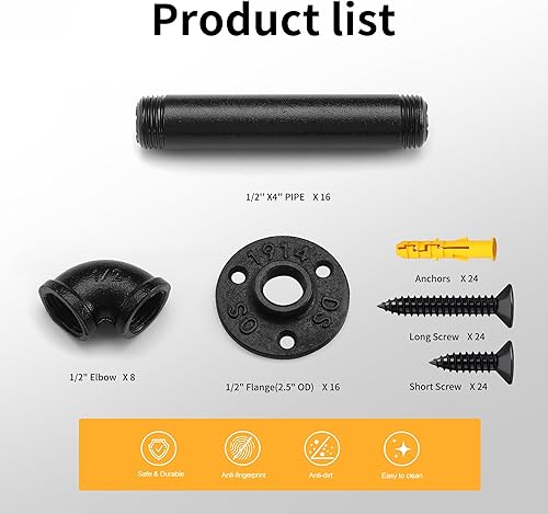 Miniatura 9 de Soporte de estante de tubo de 12 pulgada, soporte de estante flotante montado en la pared, soporte de metal colgante de pared punk de vapor, soporte