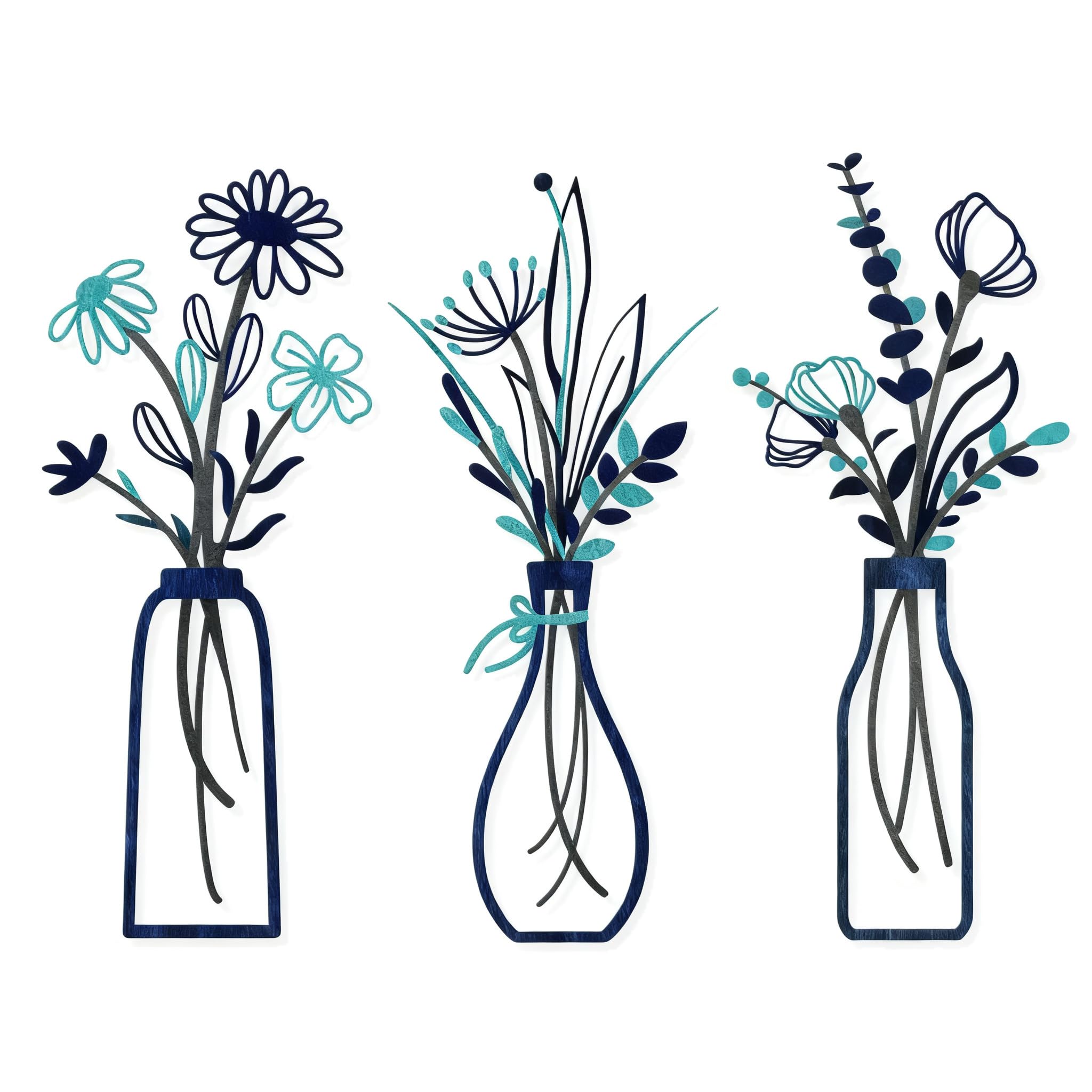 CYDZSRA Unique Bathroom Wall Decor Featuring Pink Wall Art Set Of Three Metal Flowers Designed For Charming Decorative Spaces, Vase style【1】
