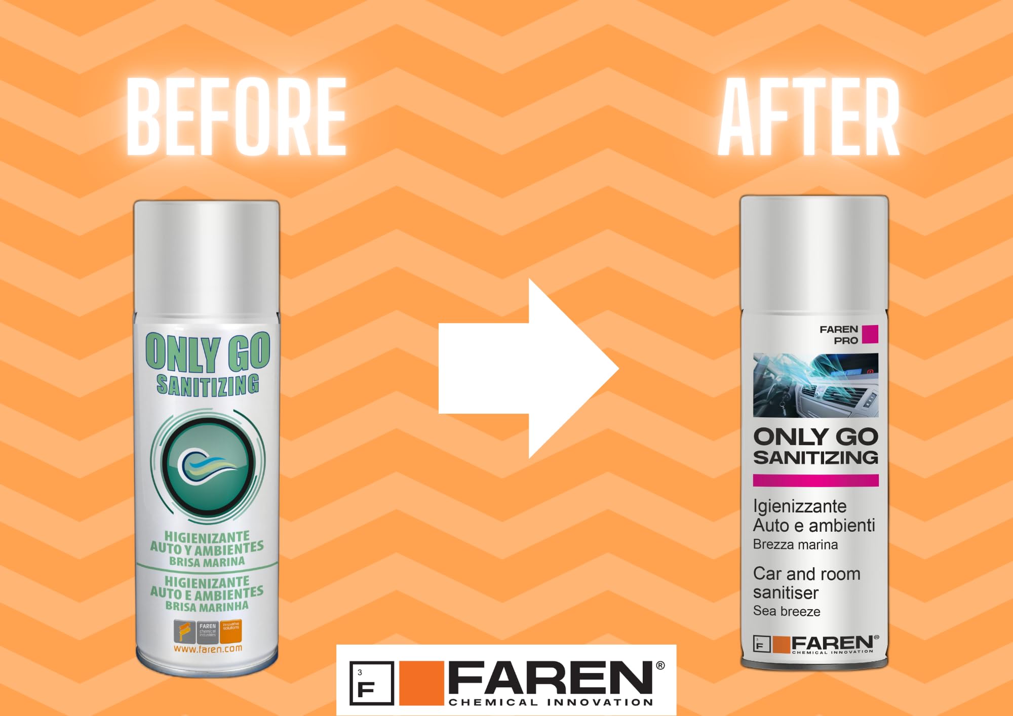 Faren ONLY GO, Igienizzante Auto e Ambienti Spray, purifica e deo rinfresca l'aria in piccoli ambienti, 200ml (12)