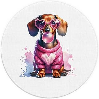 Dachshund Dog Mouse Pad, Pink Bubble Gum Weiner Dog Mouse Pads for Wireless Mouse Computers Laptop Desk Accessories, Dachshund Weiner Dog Gifts for Women, Dog Office Supplies, 7.9x7.9 Inch
