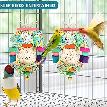 Bird Toys Conure Toys Hanging Natural Soft Sola Ball Beak Chew Shred Forage Toys for Parrots,Cockatiel,Conure,Love Birds,Parakeets,Budgie and Other Small Birds