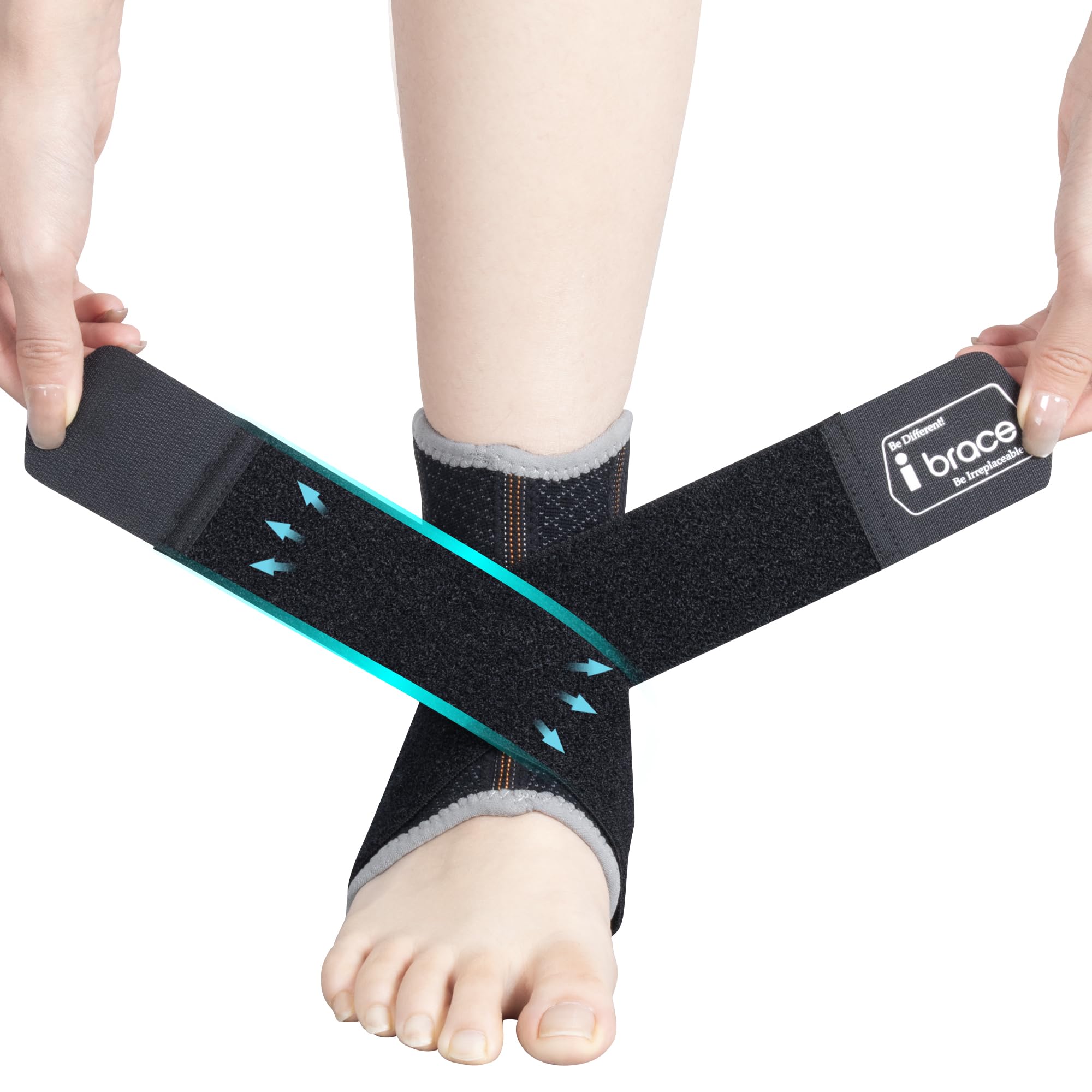 i BRACE Ankle Brace With Adjustable Straps, Relieve Ankle Pain, Suitable for Sprains, Strains, Tendonitis, Heel Spurs, Arch Injuries, and Sports, for Men & Women, Black