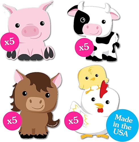 Big Dot of Happiness Animales de granja – Decoración de vaca, caballo, cerdo y pollo, artículos esenciales para baby shower o fiesta de cumpleaños –