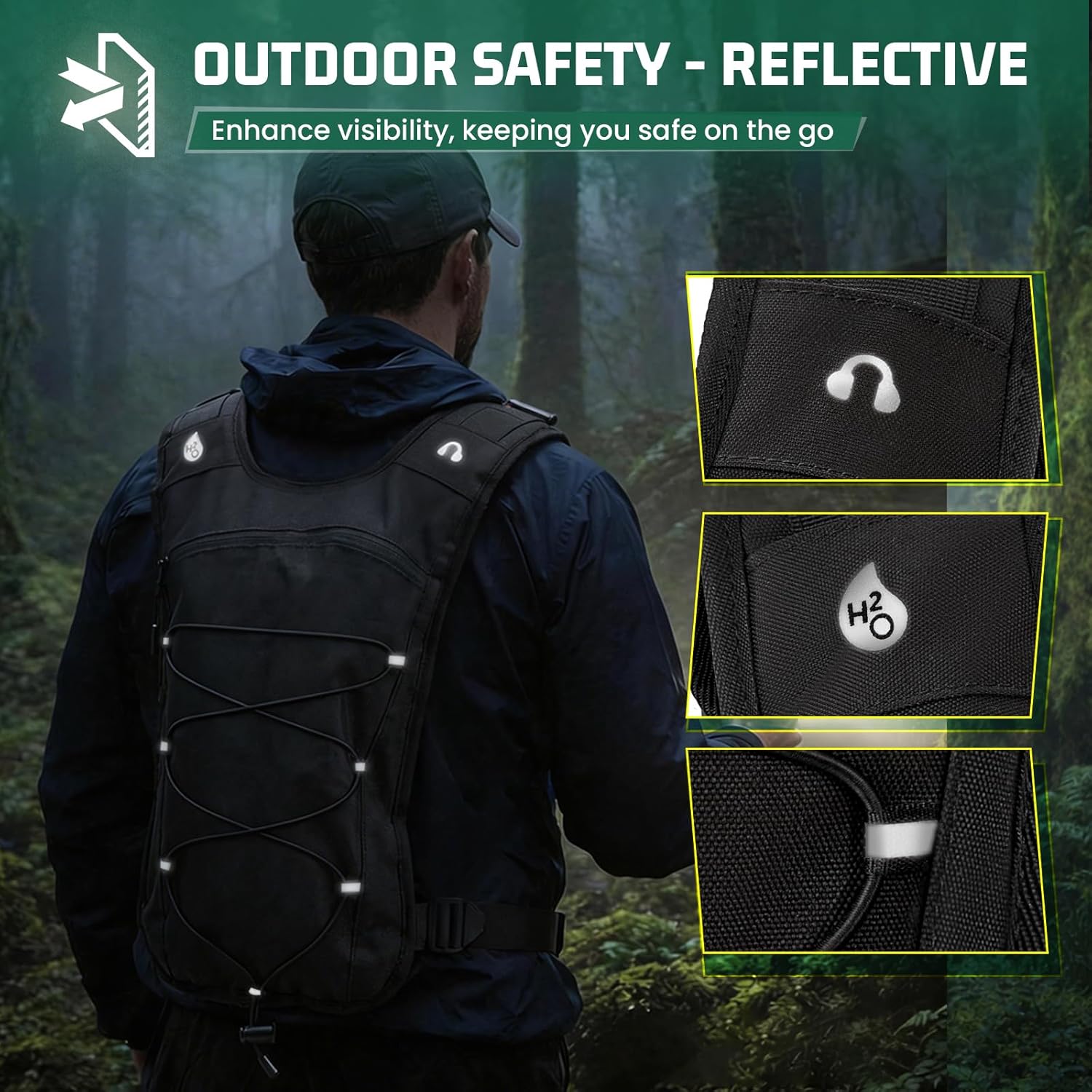 RAINSMORE Hydration Vest with 2L Water Bladder Lightweight Reflective Chest Pack for Cycling Hiking Adjustable Shoulder Strap for Men Women