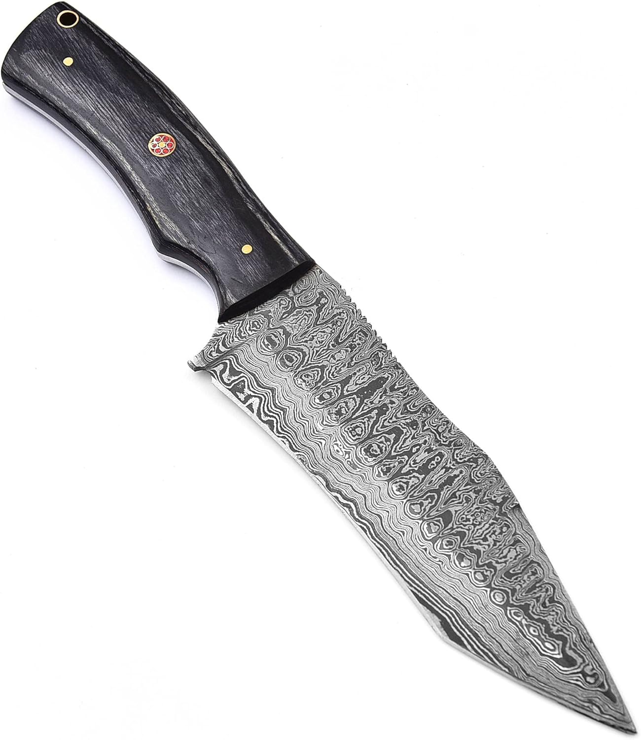 Handmade Damascus hunting Knife for Camping Outdoor l 11 Inches Damascus steel Fixed Blade with Black Pakkawood handle Bushcraft Knife with Sheath