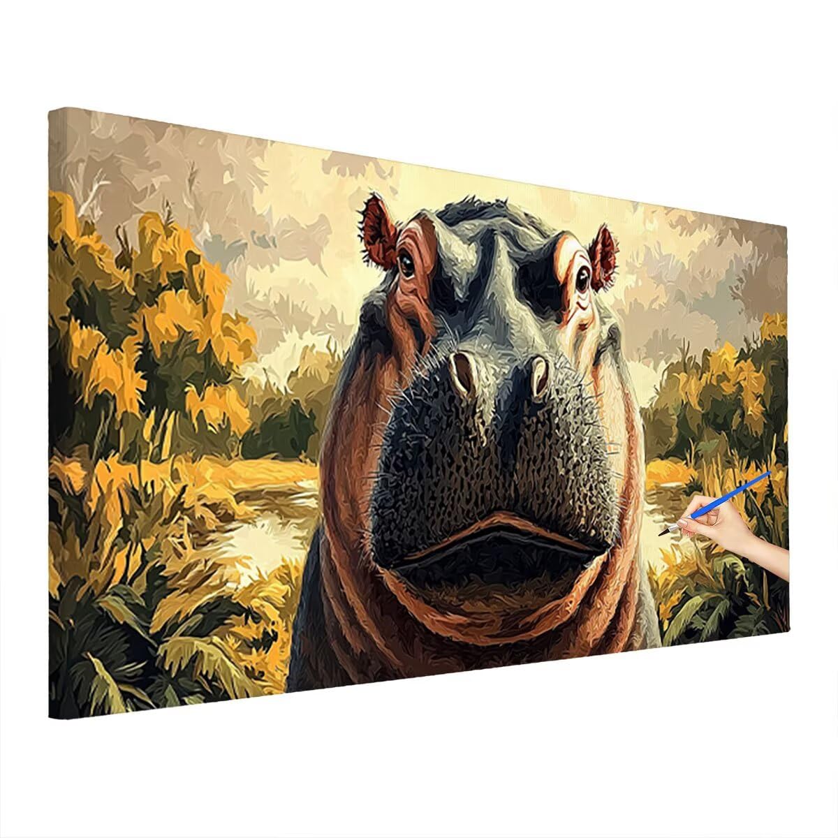 Paint by Numbers Animali, Dipingere con i Numeri Adulti Ippopotamo, Fai Da Te Quadri da Dipingere Numerati, Pittura Acrilica Kit per Principianti, Hobby Creativi Adulti, Decorazioni Casa 180x80cm P-81