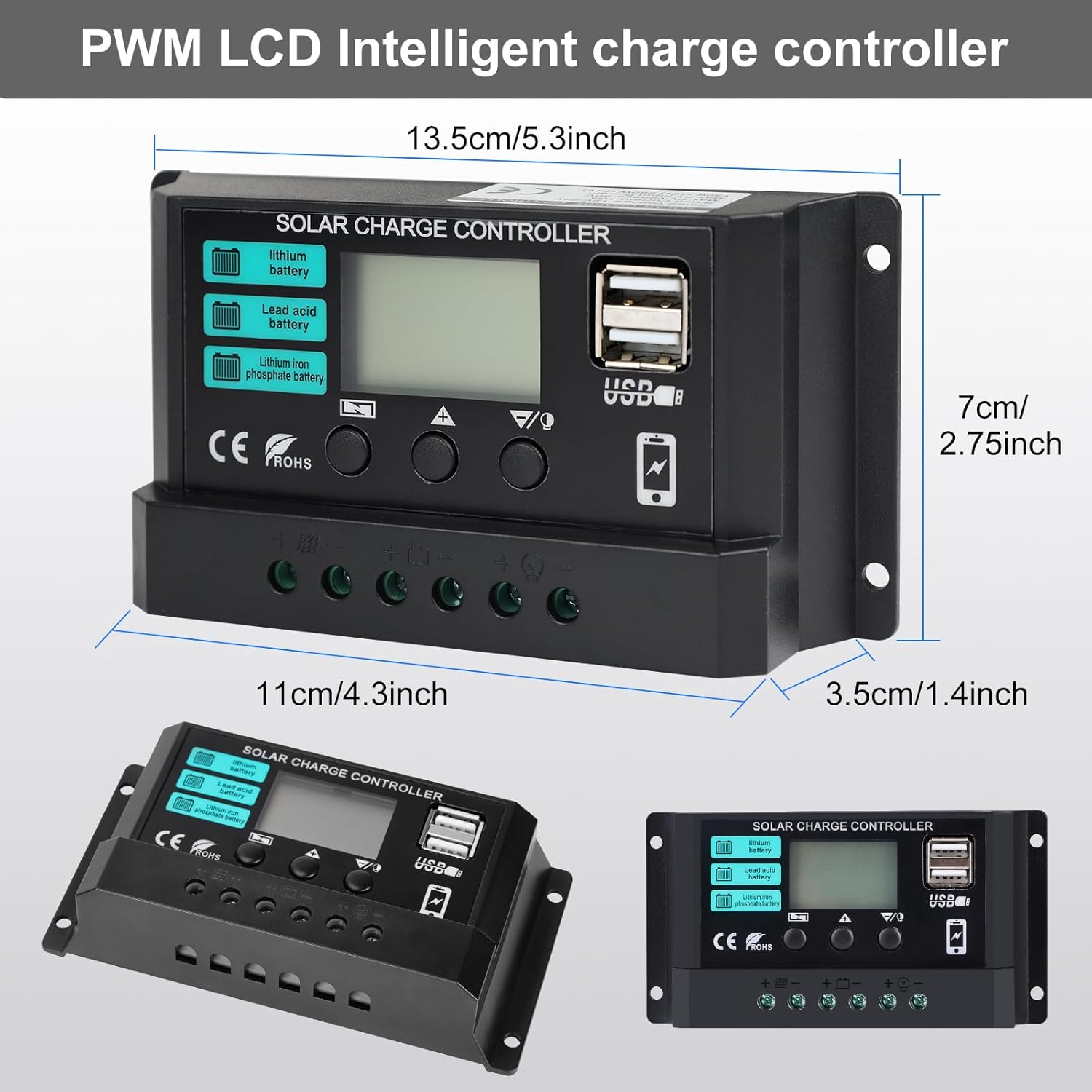 20W 12V Solar Panel Kit with 10A Charge Controller High Efficiency Solar Board with Extension Cable and Clips O-Ring Terminal for Security Camera Door Lights Lawn Lights Pumps Street Lights Camping