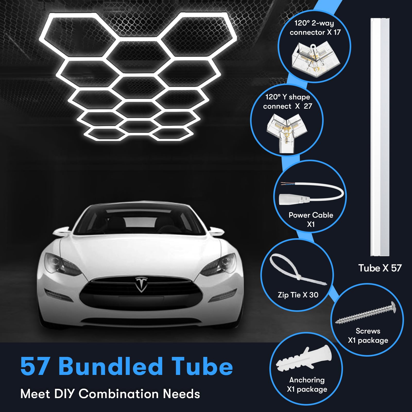 Hexagon Garage Light,57 Pack 14 Hexagon Honeycomb Lights,368W