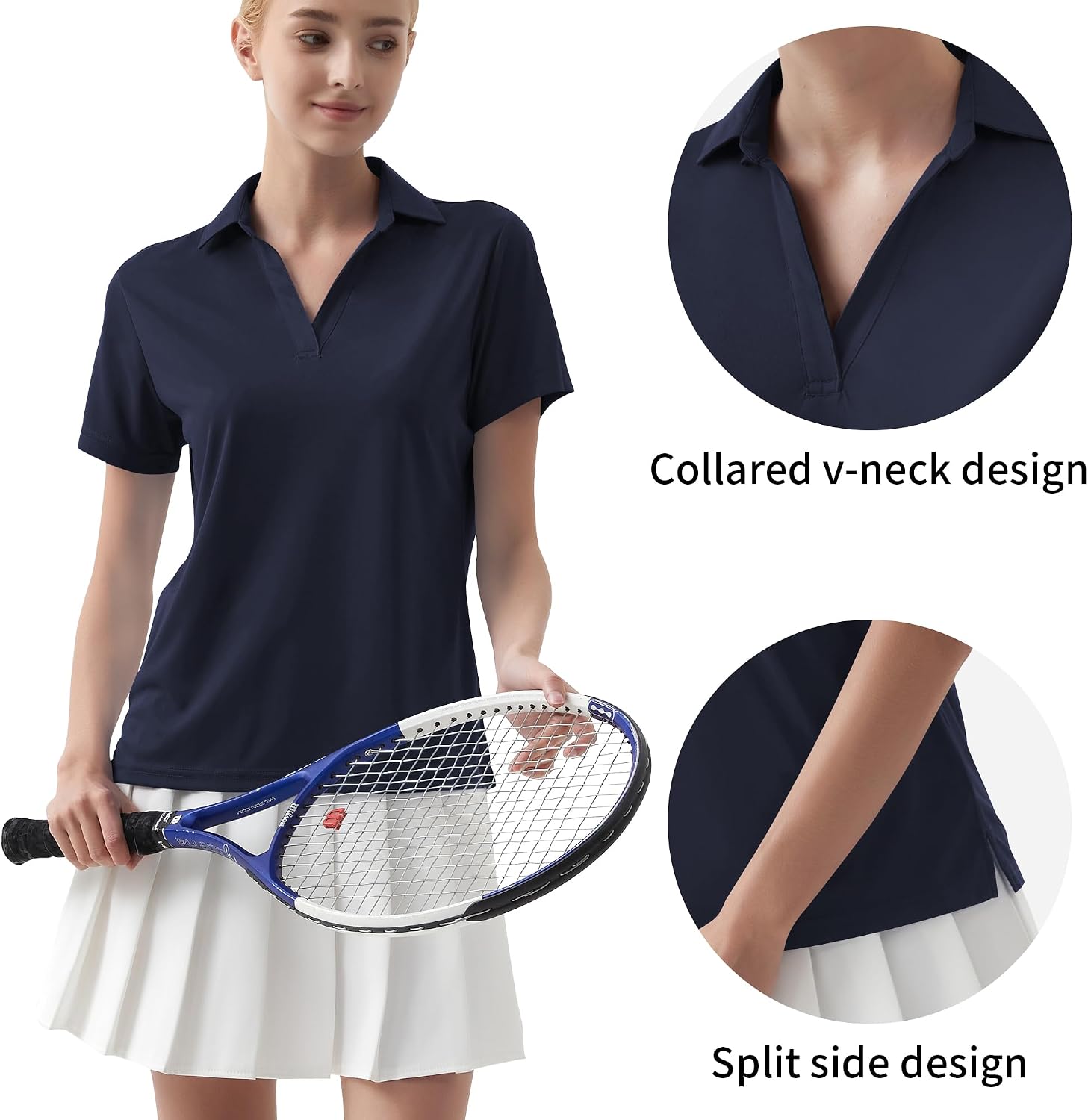 QBK Women's Golf Polo Shirt UPF 50+ Dry Fit Collared V-Neck Short Sleeve Tennis Top