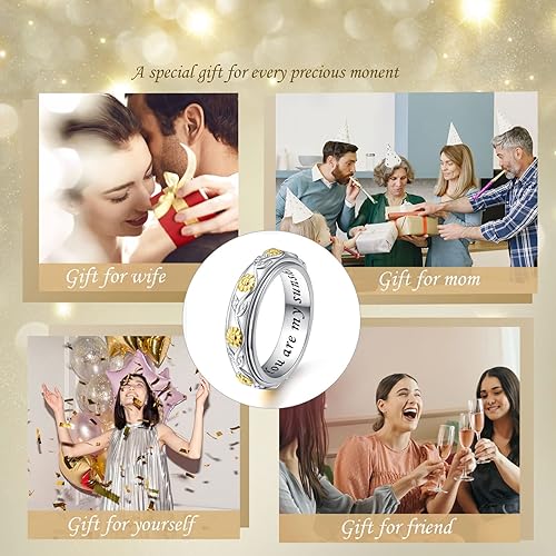 Miniatura 6 de Ladytree Anillo giratorio de ansiedad Anillo de plata de ley con diseño de girasol You Are My Sunshine para aliviar el estrés, compromiso, boda