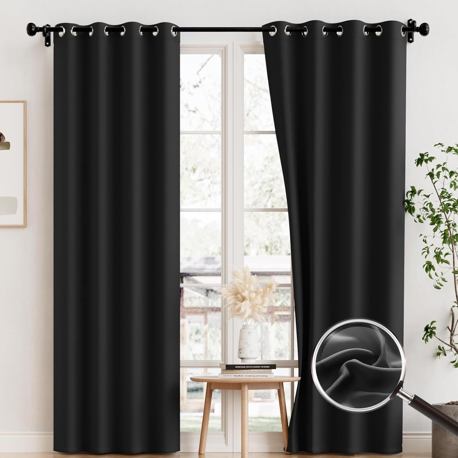 WUXXIANG Curtains Blackout Curtains Bedroom 225 x 240 cm(89 x 94inch) Sunlight Blocking & UV Protected, Thermal & Soundproof Curtains for Bedroom, with Blackout Lining, for Fashion Decor, Black