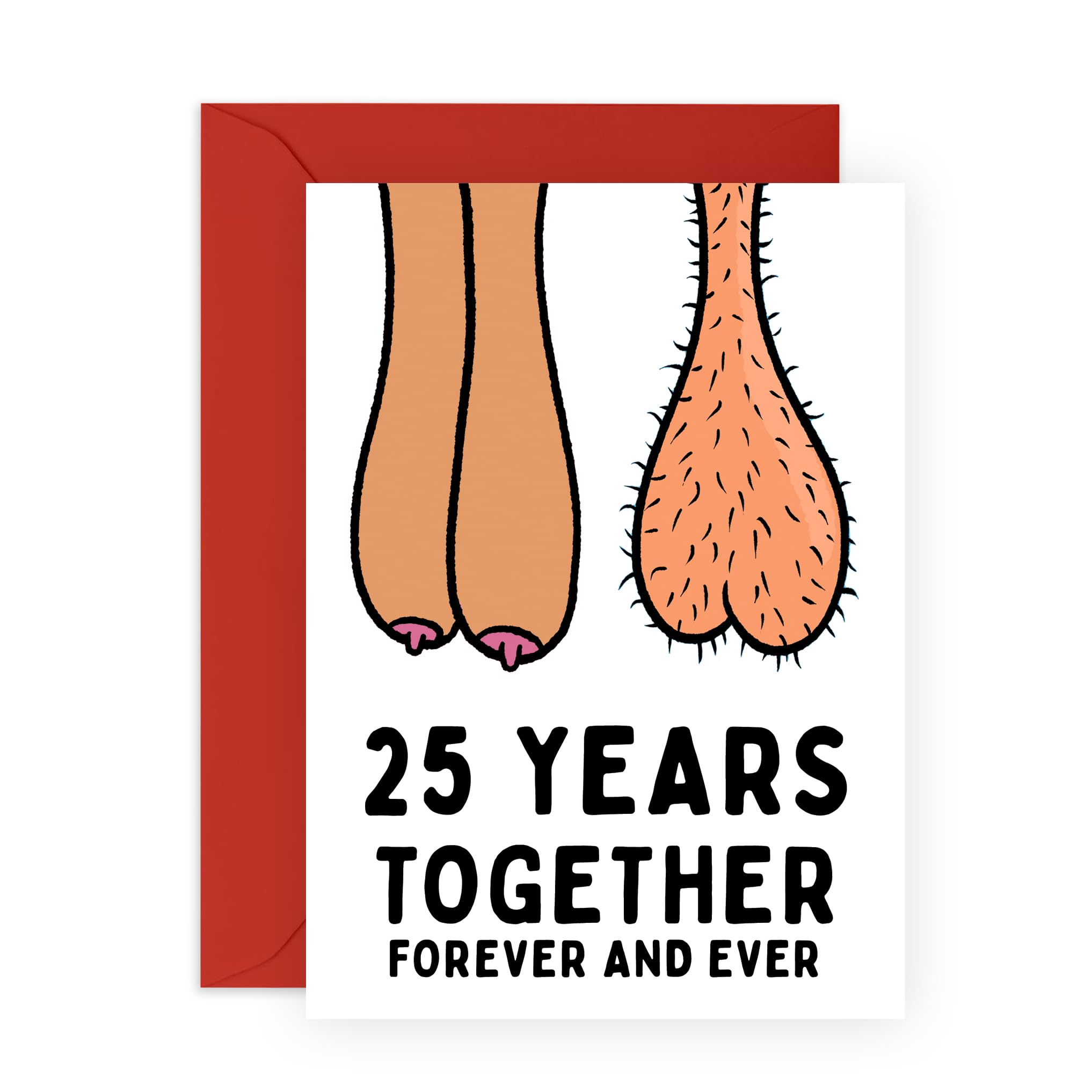 Hilarious 25th Anniversary Card - '25 Years Together Forever' - Gifts for Husband, Wife, Her, Him, Spouse, Partner, Honey, Babe - Balls and Melons - Comes with Fun Stickers