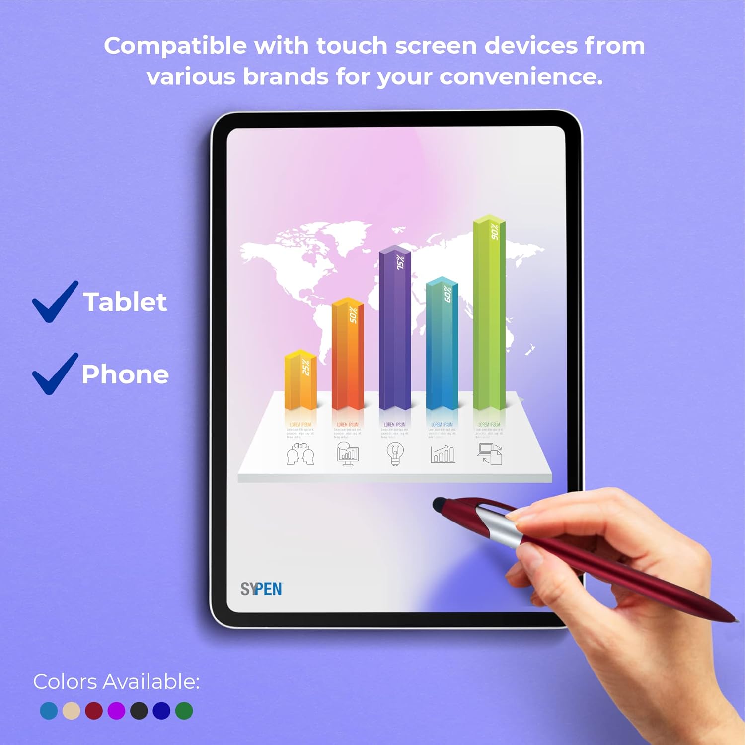Personalized Pens With your Custom Logo or Text-300 Pack Bulk-for Businesses, Parties, and Events, 2 in 1 Capacitive Stylus & Ballpoint Pen compatible with most touchscreen Devices, Blue