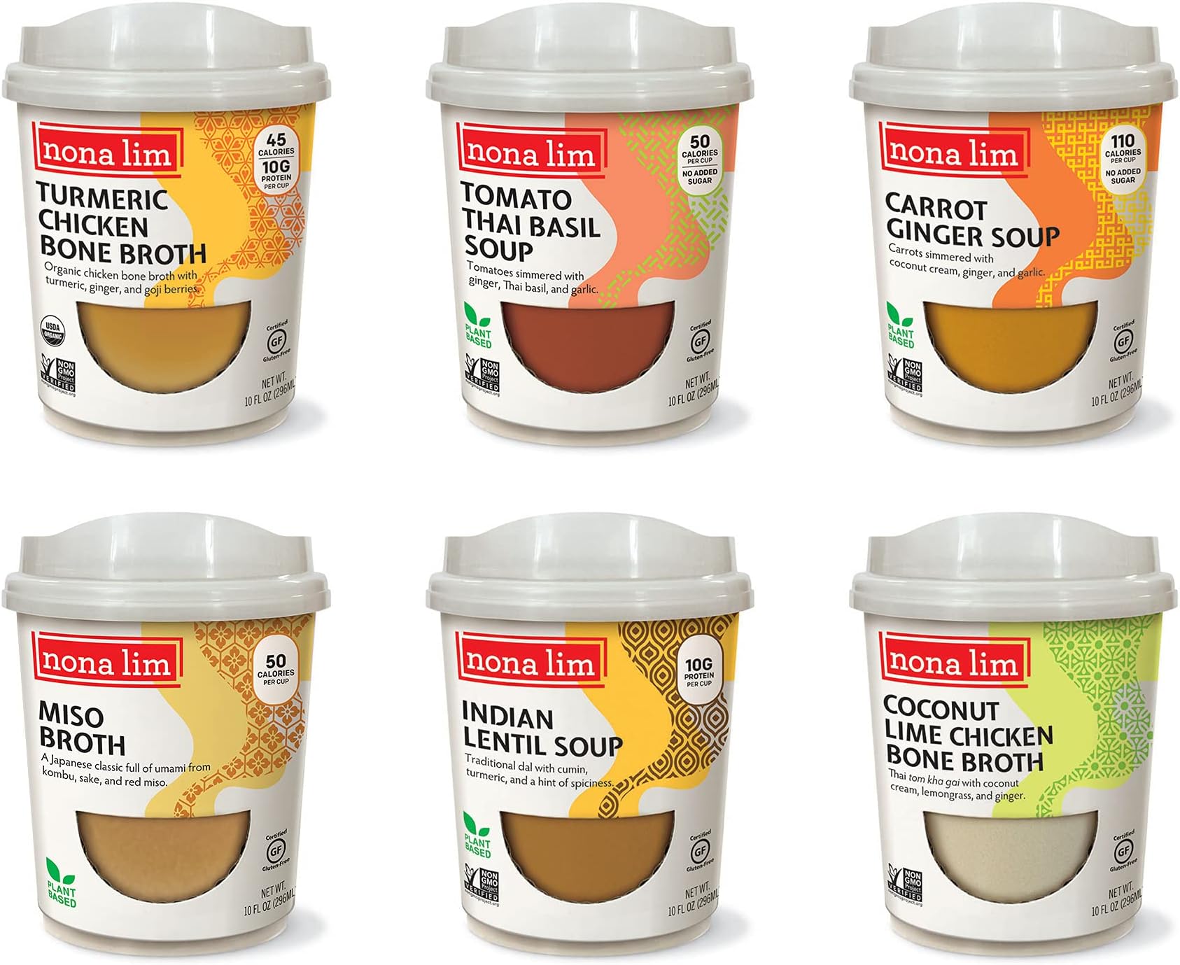 Nona Lim Heat & Sip Cups, Sampler Variety Pack (10 oz, 6 Count) - Gluten Free