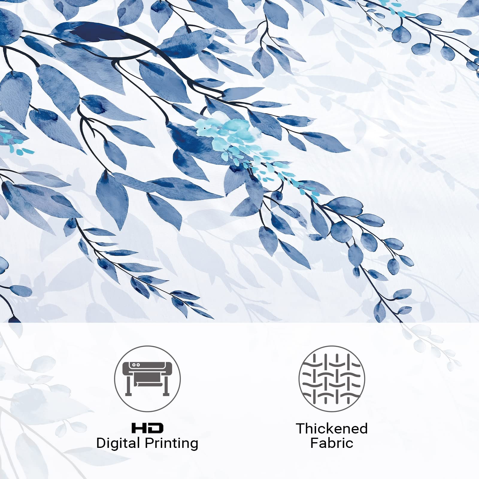 Duschvorhang Mit Eukalyptus-Blatt-Muster – 183x183 Cm, Wasserdichtes Polyester, Inkl. Haken – Blau/Weiß