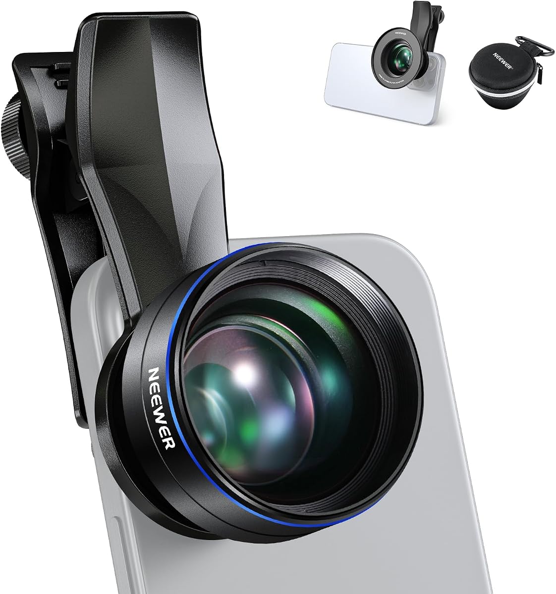NEEWER Teleobjetivo de 60 mm con Clip para Lente de teléfono de Rosca de 17 mm y Anillo Adaptador de Filtro de 67 mm, Aumento 2X Compatible con iPhone Samsung, LS-41 PRO