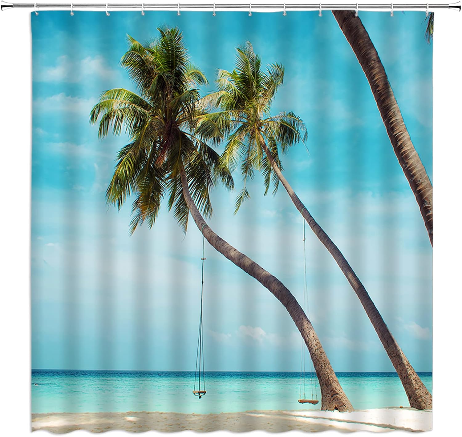Beach Sunrise Shower Curtain Tropical Ocean Coastal Hawaii Seaside Summer Sunset Sea Pastel Tones Natural Scenery Fabric Bathroom Decor with Hook（70" Wx78 H）