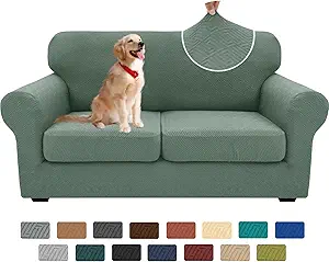 XINEAGE New 3 Pieces Couch Covers for 2 Cushion Sofa Super Stretch Loveseat Slipcover Pet Dog Universal Slip Cover Anti Slip Love Seat Furniture Protector (Pea Green, 55"-69")