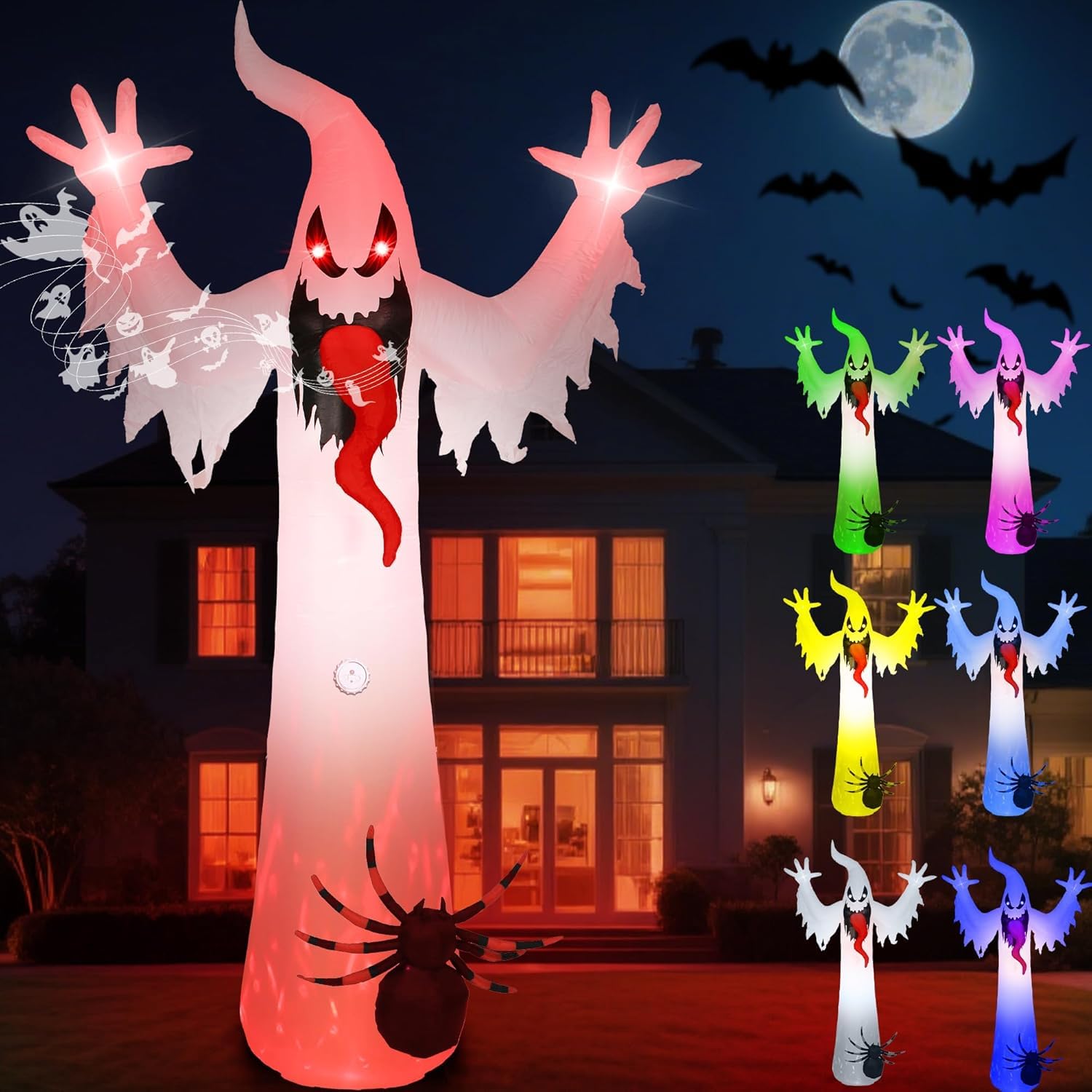 Fantôme gonflable d'Halloween de 3,6 m avec LED intégrées pour jardin