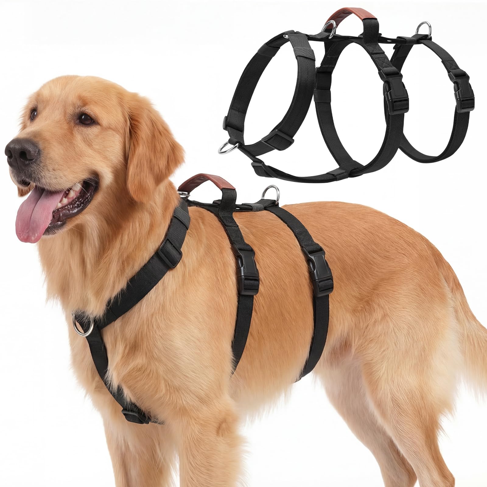 Ledeak Escape Proof Dog Harness, Adjustable No Pull Harness with Soft Padded Handle, Adjustable Anti-Pull Pet Vest for Medium and Large Dogs Outdoor Training Walking, Escape-Proof Design (Black, M)