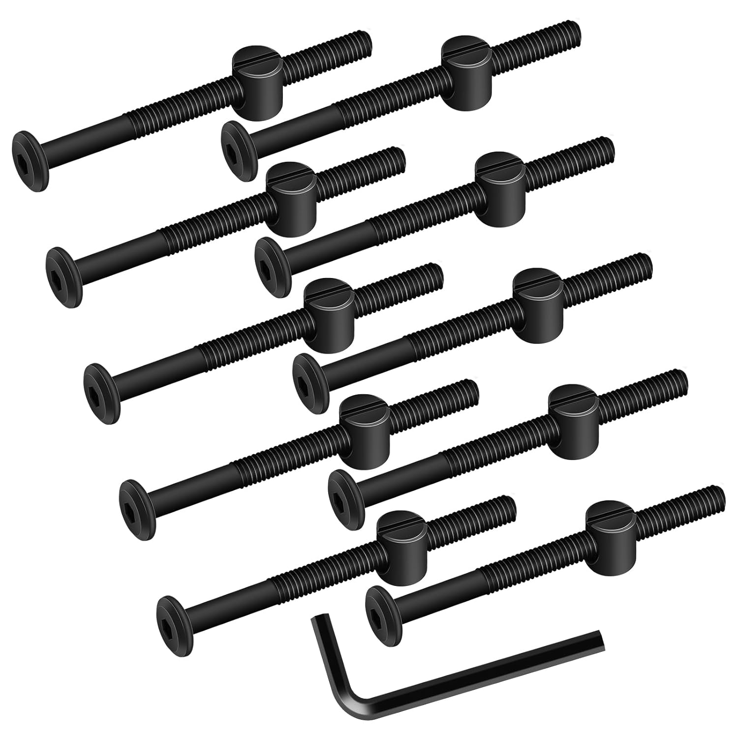 MewuDecor M8 x 110mm Black Flat Head Socket Head Screw Furniture Bolts and Barrel Nuts, with Allen Wrench Perfect for Furniture, 10 Sets