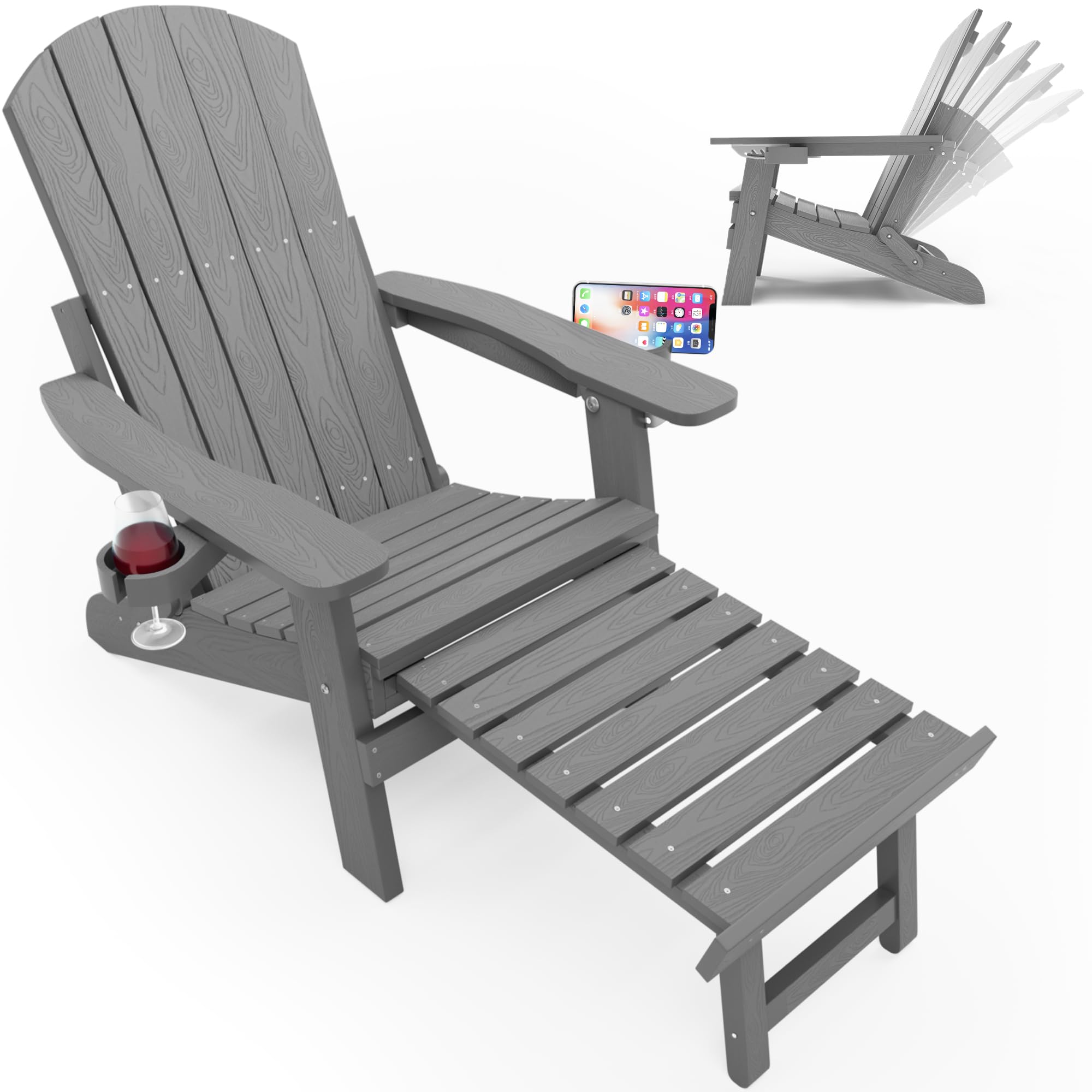 Sedia Adirondack YEFU Pieghevole - Con Pouf E Schienale Regolabile Per Esterni