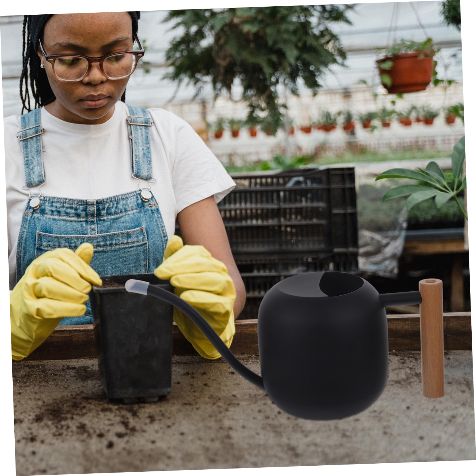 LIOOBO 1.2L Edelstahl Gießkanne Mit Ausgießer – Elegante Blumengießkanne Für Zimmerpflanzen - Sukkulenten Und Bonsai – Stilvolles Design in Schwarz Für Garten Und Innenbereich