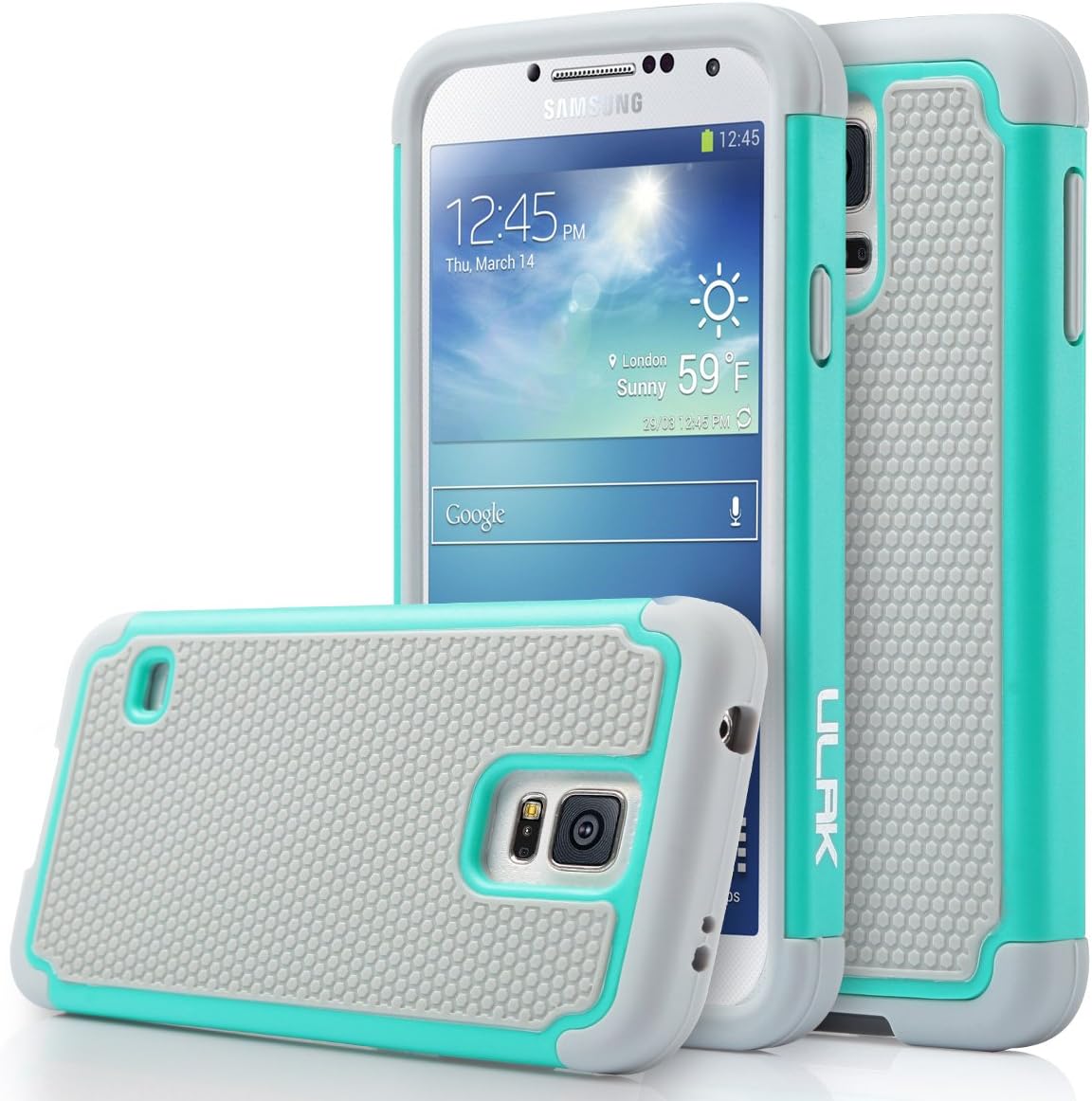 ULAK Galaxy S5 Case, S5 Phone Case Knox Armor Slim Shockproof Hybrid Silicone Rugged Rubber Hard PC Shell Protective Grip Cover for Samsung Galaxy S5 S V I9600 Mint Green/Gray