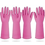 DABOGOSA Mamison 2 Pairs Reusable Waterproof Household Dishwashing Cleaning Rubber Gloves, Non-Slip Kitchen Glove (Pink, Small (Pack of 2))