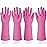 DABOGOSA Mamison 2 Pairs Reusable Waterproof Household Dishwashing Cleaning Rubber Gloves, Non-Slip Kitchen Glove (Pink, Small (Pack of 2))